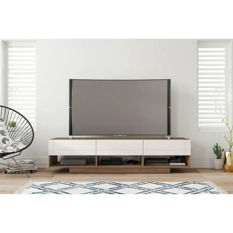 Mobile TV a 3 cassetti da 72" Bianco/Marrone, adatto a TV fino a 80", Montaggio per 1 persona