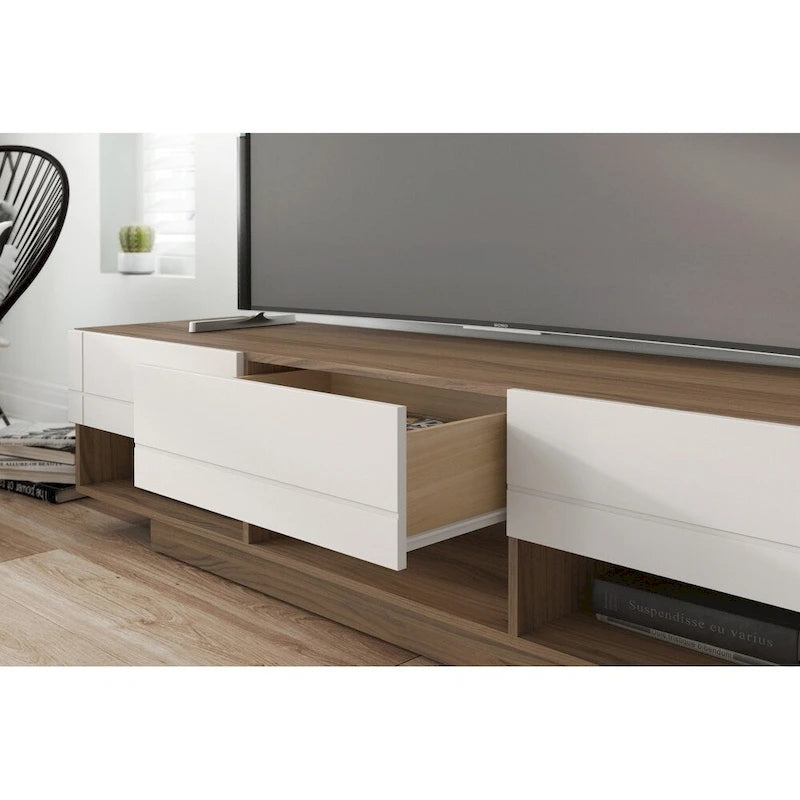 Mobile TV a 3 cassetti da 72" Bianco/Marrone, adatto a TV fino a 80", Montaggio per 1 persona