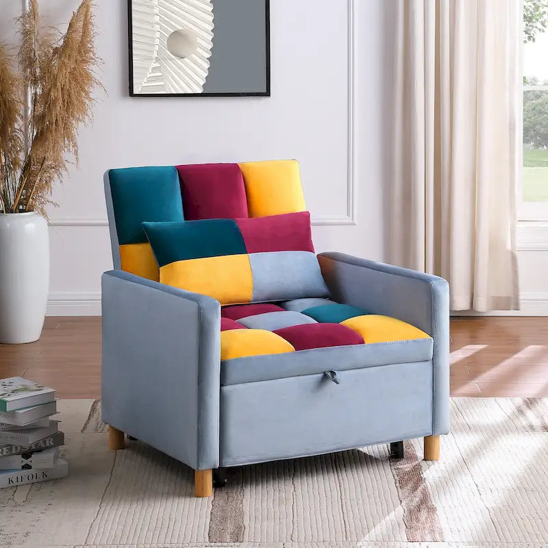 Divano Letto Convertibile, Poltrona Letto Reclinabile Regolabile 3-in-1, Singolo