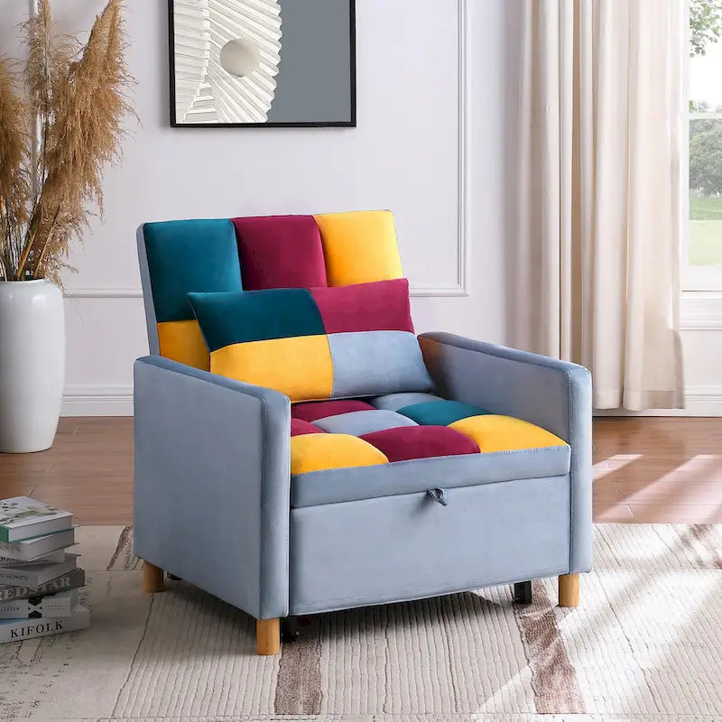 Divano Letto Convertibile, Poltrona Letto Reclinabile Regolabile 3-in-1, Singolo
