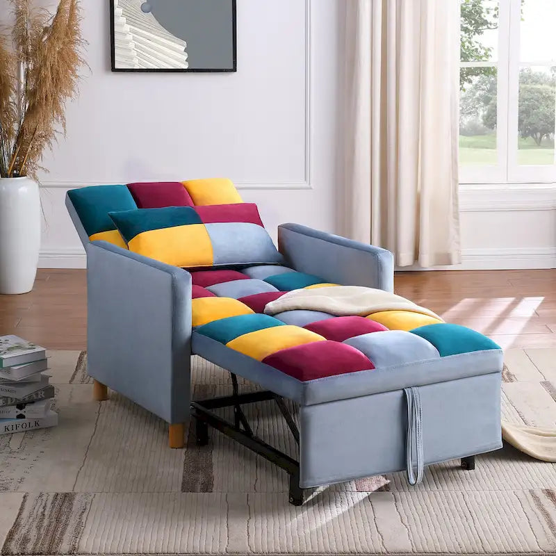 Divano Letto Convertibile, Poltrona Letto Reclinabile Regolabile 3-in-1, Singolo