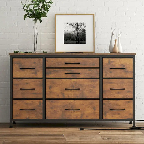 TV Stand with Power Outlet, 10 Drawers for 55  TV - n/a