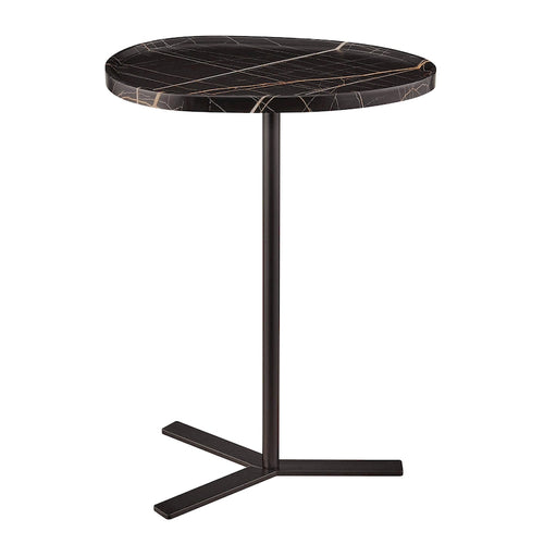 Carter Oval Teardrop Modern Raised Lip Edge Couch-Side Accent C-Table with Crossed Y-Shape Metal Pedestal Leg