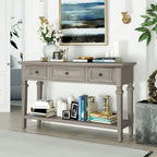 Consolle retrò Blu marino/Espresso/Grigio slavato/Bianco antico, 3 cassetti e ripiano aperto, 127 cm