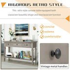 Consolle retrò Blu marino/Espresso/Grigio slavato/Bianco antico, 3 cassetti e ripiano aperto, 127 cm
