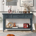 Consolle retrò Blu marino/Espresso/Grigio slavato/Bianco antico, 3 cassetti e ripiano aperto, 127 cm