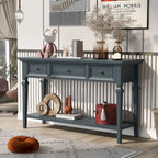 Consolle retrò Blu marino/Espresso/Grigio slavato/Bianco antico, 3 cassetti e ripiano aperto, 127 cm