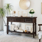 Consolle retrò Blu marino/Espresso/Grigio slavato/Bianco antico, 3 cassetti e ripiano aperto, 127 cm