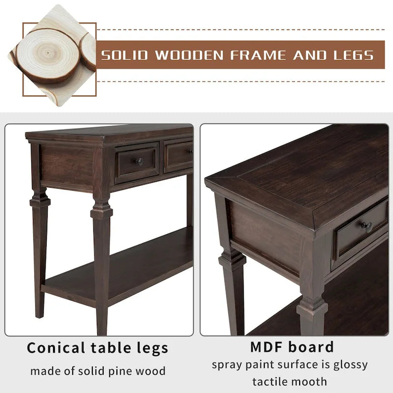Consolle retrò Blu marino/Espresso/Grigio slavato/Bianco antico, 3 cassetti e ripiano aperto, 127 cm