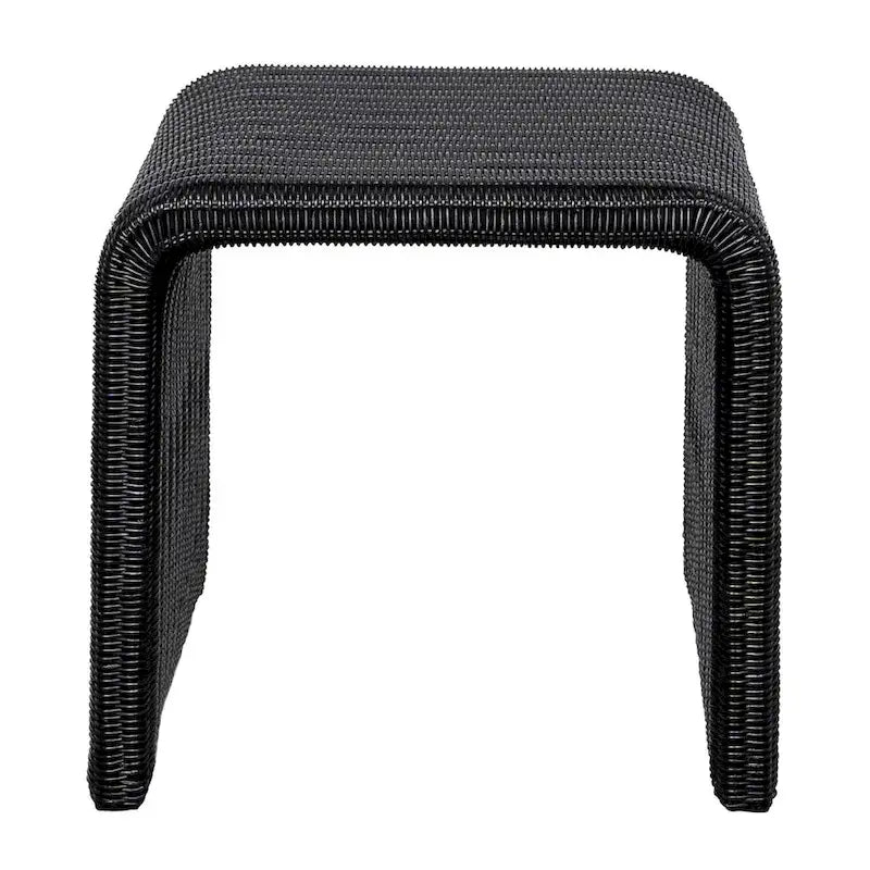 Tavolino quadrato in metallo nero e rattan, per 1 persona
