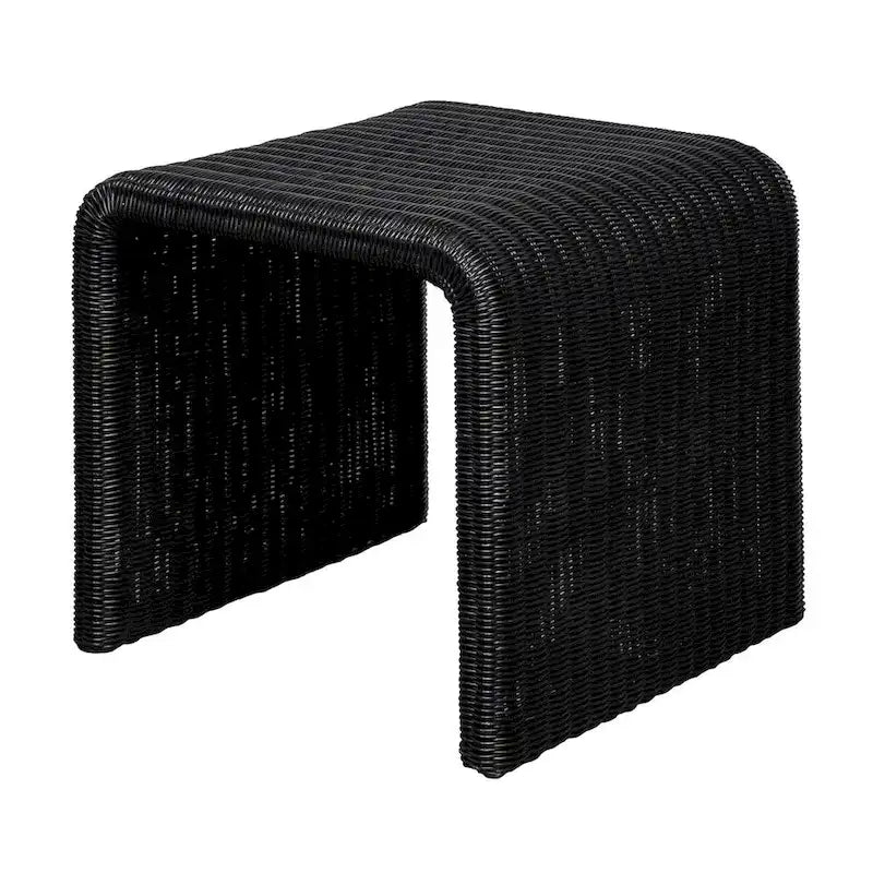 Tavolino quadrato in metallo nero e rattan, per 1 persona