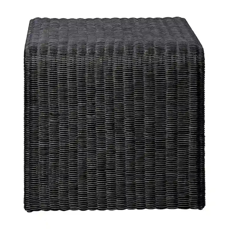 Tavolino quadrato in metallo nero e rattan, per 1 persona