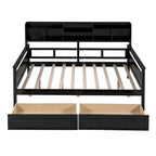 Divano letto in legno a grandezza naturale con 2 cassetti e ripiano – Bianco / Espresso / Grigio, adatto a sedere o dormire 1 persona