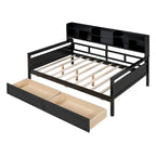 Divano letto in legno a grandezza naturale con 2 cassetti e ripiano – Bianco / Espresso / Grigio, adatto a sedere o dormire 1 persona