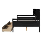 Divano letto in legno a grandezza naturale con 2 cassetti e ripiano – Bianco / Espresso / Grigio, adatto a sedere o dormire 1 persona