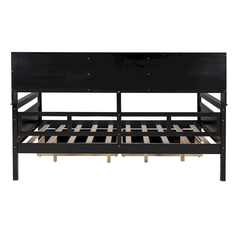 Divano letto in legno a grandezza naturale con 2 cassetti e ripiano – Bianco / Espresso / Grigio, adatto a sedere o dormire 1 persona