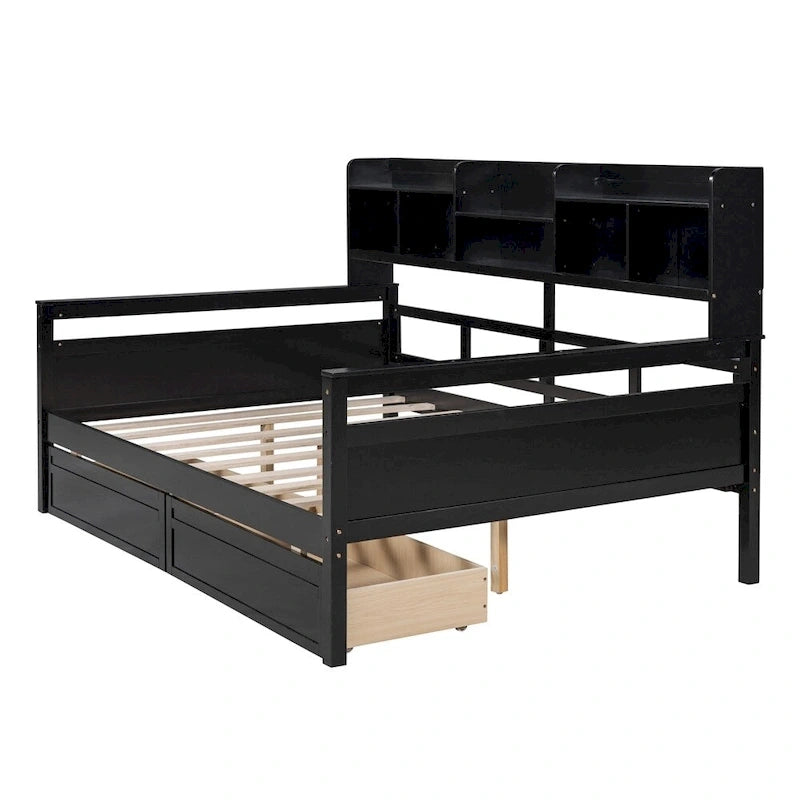 Divano letto in legno a grandezza naturale con 2 cassetti e ripiano – Bianco / Espresso / Grigio, adatto a sedere o dormire 1 persona