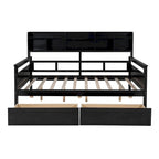 Divano letto in legno a grandezza naturale con 2 cassetti e ripiano – Bianco / Espresso / Grigio, adatto a sedere o dormire 1 persona