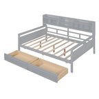 Divano letto in legno a grandezza naturale con 2 cassetti e ripiano – Bianco / Espresso / Grigio, adatto a sedere o dormire 1 persona