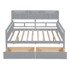 Divano letto in legno a grandezza naturale con 2 cassetti e ripiano – Bianco / Espresso / Grigio, adatto a sedere o dormire 1 persona