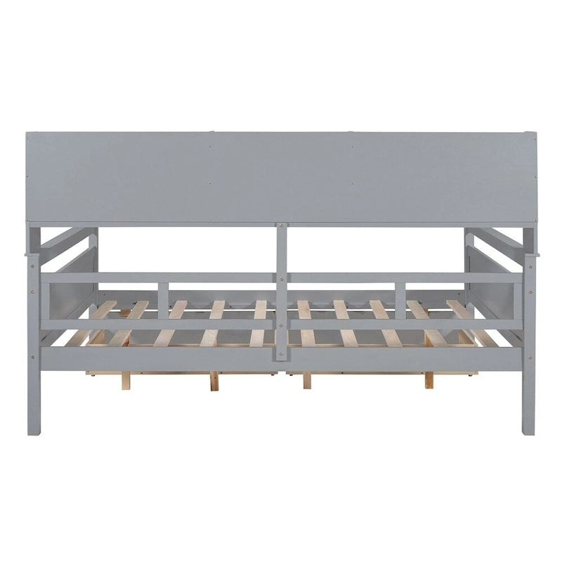 Divano letto in legno a grandezza naturale con 2 cassetti e ripiano – Bianco / Espresso / Grigio, adatto a sedere o dormire 1 persona