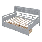 Divano letto in legno a grandezza naturale con 2 cassetti e ripiano – Bianco / Espresso / Grigio, adatto a sedere o dormire 1 persona