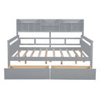 Divano letto in legno a grandezza naturale con 2 cassetti e ripiano – Bianco / Espresso / Grigio, adatto a sedere o dormire 1 persona