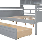 Divano letto in legno a grandezza naturale con 2 cassetti e ripiano – Bianco / Espresso / Grigio, adatto a sedere o dormire 1 persona