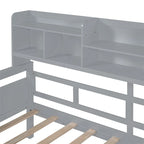 Divano letto in legno a grandezza naturale con 2 cassetti e ripiano – Bianco / Espresso / Grigio, adatto a sedere o dormire 1 persona