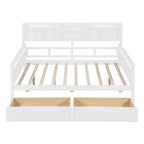 Divano letto in legno a grandezza naturale con 2 cassetti e ripiano – Bianco / Espresso / Grigio, adatto a sedere o dormire 1 persona