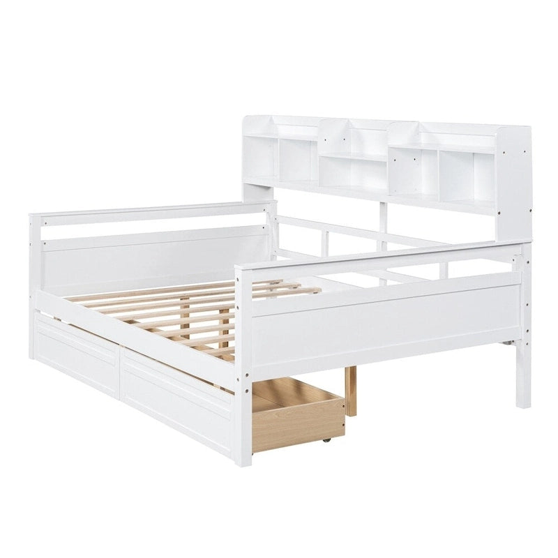 Divano letto in legno a grandezza naturale con 2 cassetti e ripiano – Bianco / Espresso / Grigio, adatto a sedere o dormire 1 persona