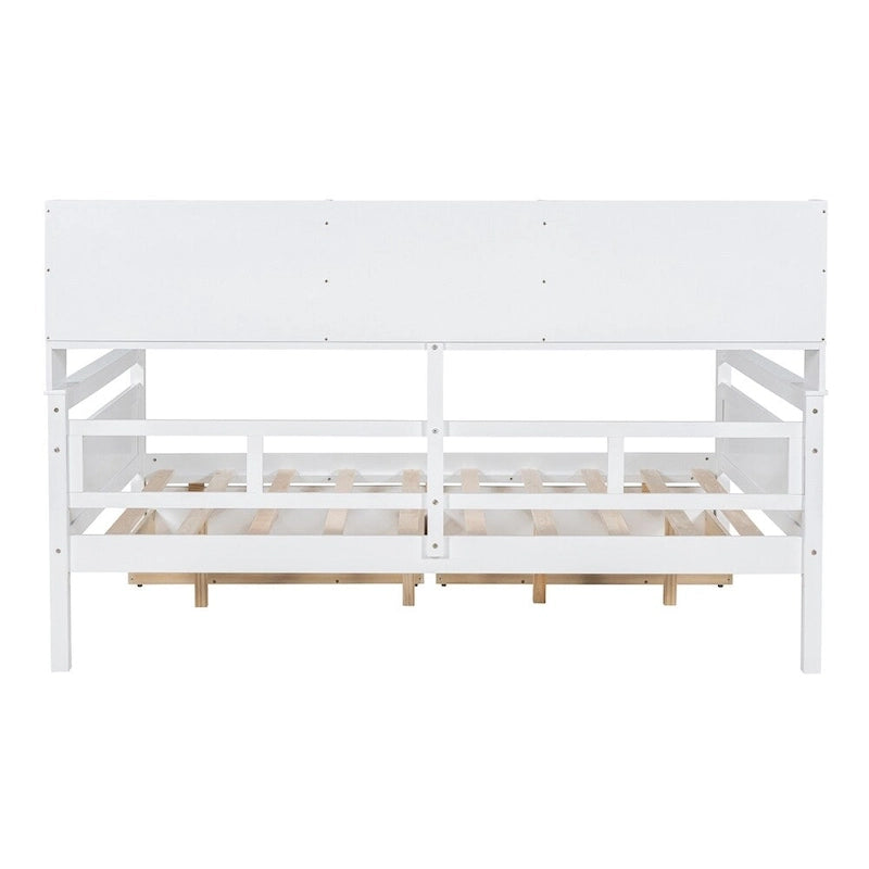 Divano letto in legno a grandezza naturale con 2 cassetti e ripiano – Bianco / Espresso / Grigio, adatto a sedere o dormire 1 persona