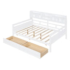 Divano letto in legno a grandezza naturale con 2 cassetti e ripiano – Bianco / Espresso / Grigio, adatto a sedere o dormire 1 persona