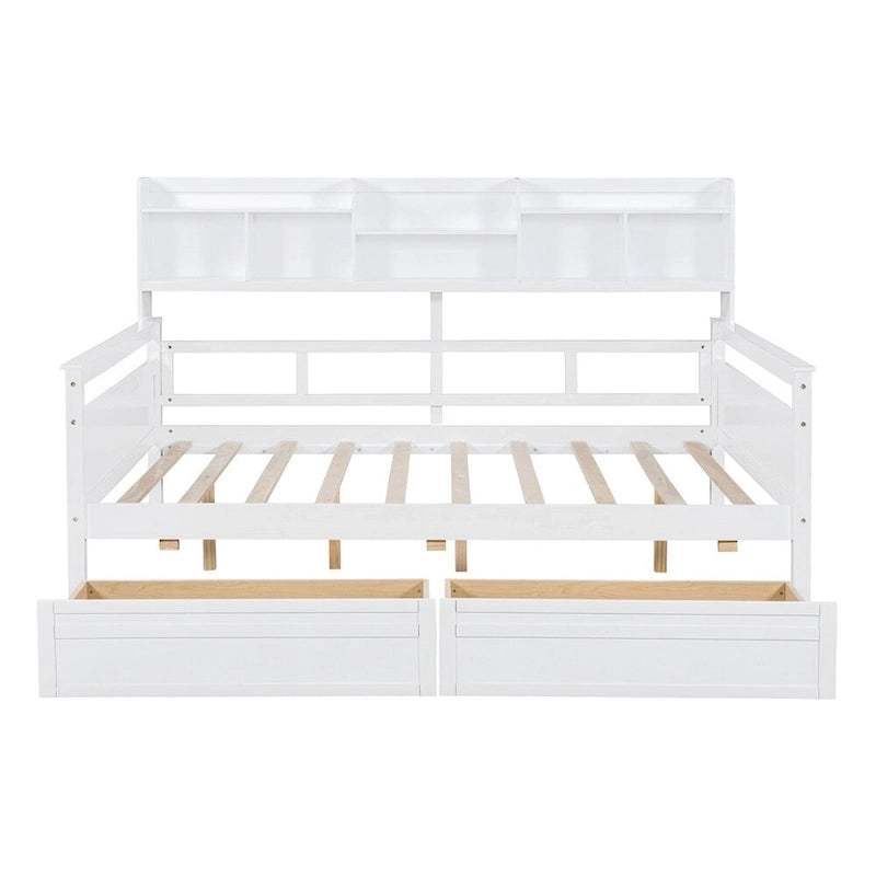 Divano letto in legno a grandezza naturale con 2 cassetti e ripiano – Bianco / Espresso / Grigio, adatto a sedere o dormire 1 persona