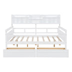 Divano letto in legno a grandezza naturale con 2 cassetti e ripiano – Bianco / Espresso / Grigio, adatto a sedere o dormire 1 persona