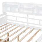 Divano letto in legno a grandezza naturale con 2 cassetti e ripiano – Bianco / Espresso / Grigio, adatto a sedere o dormire 1 persona