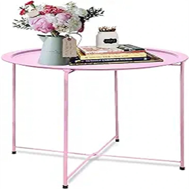 Tavolino pieghevole in metallo grigio/bianco/rosa/viola con vassoio rimovibile, monouso