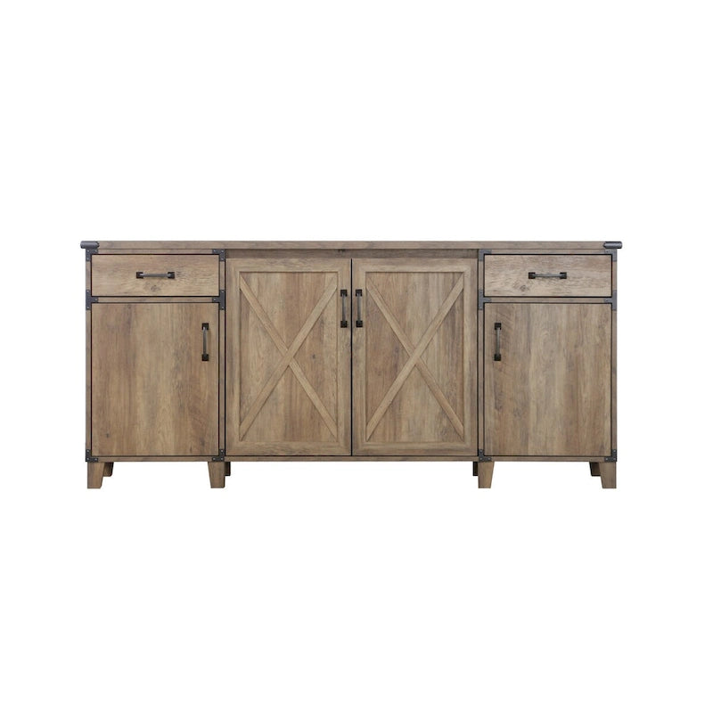 Credenza in rovere rustico a 4 ante con schedario, 1 persona