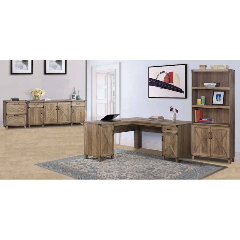 Credenza in rovere rustico a 4 ante con schedario, 1 persona