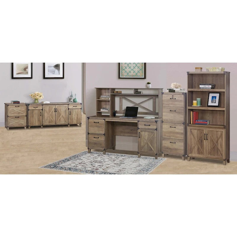 Credenza in rovere rustico a 4 ante con schedario, 1 persona