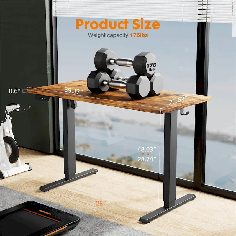 Scrivania marrone elettrica regolabile in altezza, stile sit-to-stand per un singolo utente