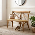 Panca X-Back in Rattan Antico Marrone, 2 Posti