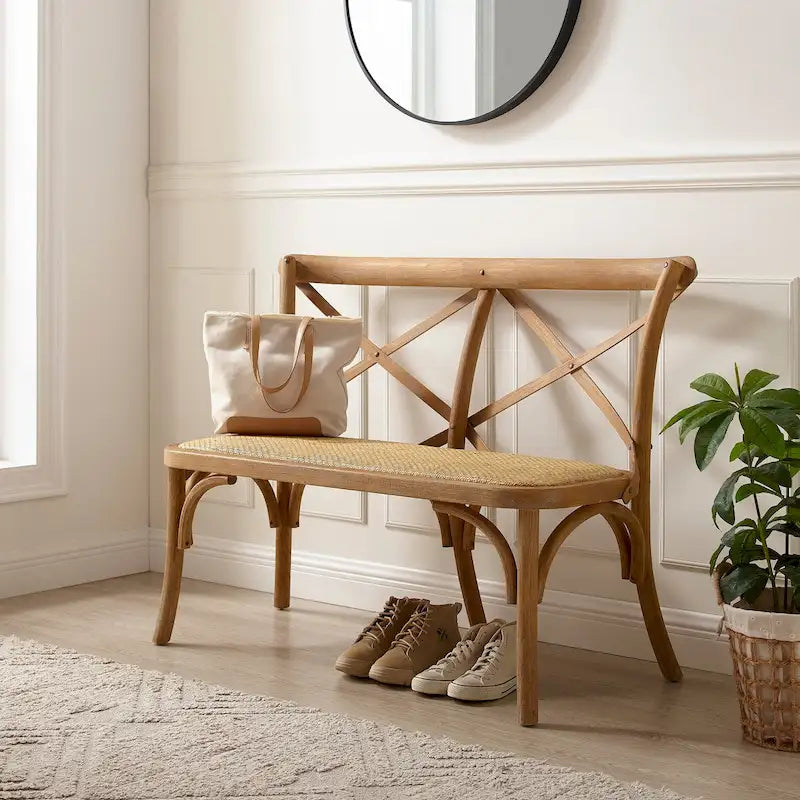 Panca X-Back in Rattan Antico Marrone, 2 Posti