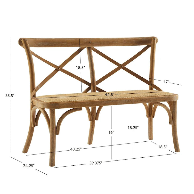 Panca X-Back in Rattan Antico Marrone, 2 Posti