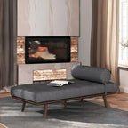 Chaise longue singola metà secolo in Carbone/Blu Navy/Beige con cuscino a rullo