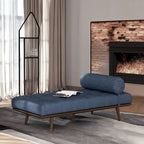 Chaise longue singola metà secolo in Carbone/Blu Navy/Beige con cuscino a rullo