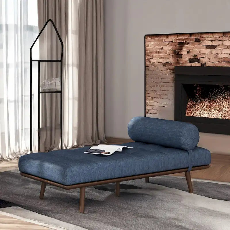 Chaise longue singola metà secolo in Carbone/Blu Navy/Beige con cuscino a rullo