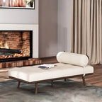 Chaise longue singola metà secolo in Carbone/Blu Navy/Beige con cuscino a rullo