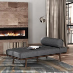 Chaise longue singola metà secolo in Carbone/Blu Navy/Beige con cuscino a rullo