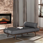 Chaise longue singola metà secolo in Carbone/Blu Navy/Beige con cuscino a rullo